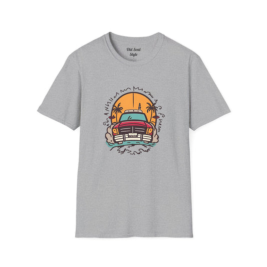 Vintage Surf Truck T‑Shirt — Sunset Beach Ride Graphic Tee