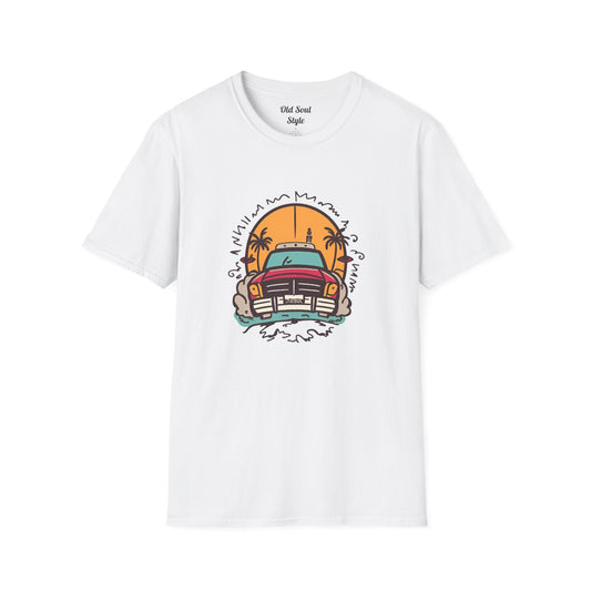 Vintage Surf Truck T‑Shirt — Sunset Beach Ride Graphic Tee