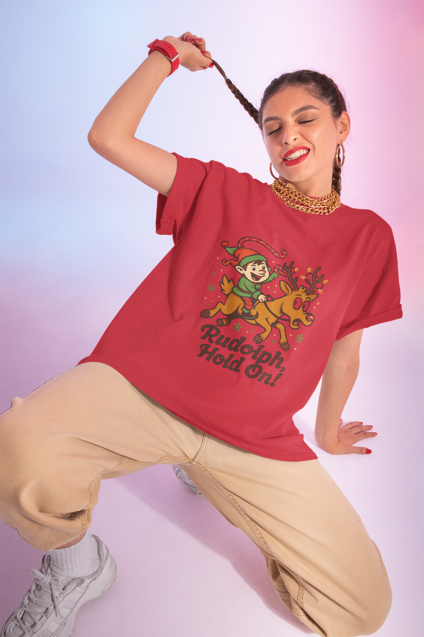 Rudolph Red Nose Reindeer Christmas T-Shirt — Lightweight Aussie Summer Tee
