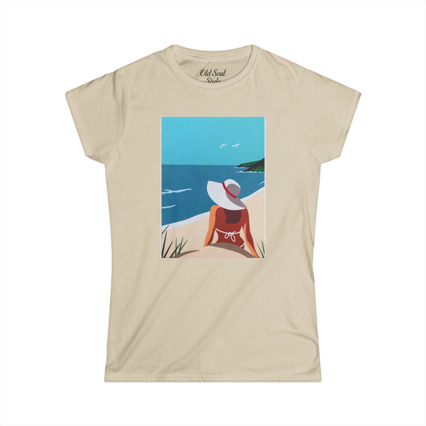 Beach View Tee — Woman in Sun Hat Seaside Graphic T-Shirt