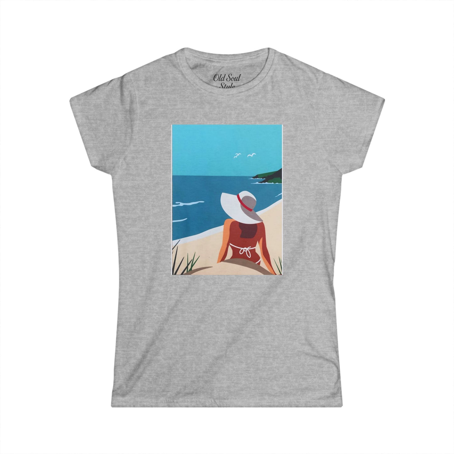 Beach View Tee — Woman in Sun Hat Seaside Graphic T-Shirt